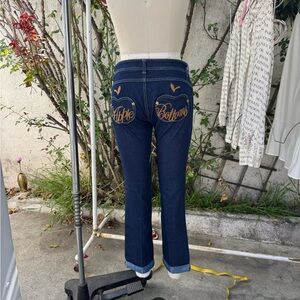 Apple Bottoms Dark Blue Bootcut Jeans with Embroidered Heart Pockets